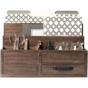 BLU MONACO White Desktop Organizer with Drawer – Paper Wood Bill & Mail Organizer for Office Desk, Countertop & Workspace Storage