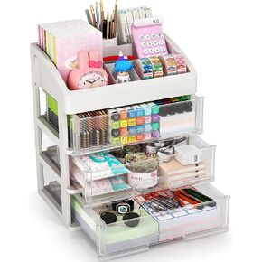 2 Pack Plastic Drawer Storage, Clear Stackable Storage Drawers Large Storage Bins with Drawers, Acrylic Drawer Organizer for Office Supplies, Desktop, Craft, Pantry, Shelves, Bathroom, Under Sink