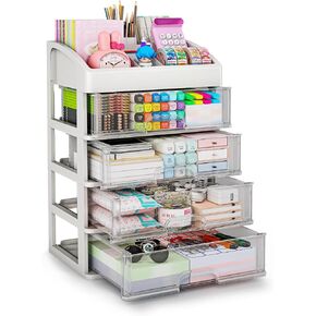 2 Pack Plastic Drawer Storage, Clear Stackable Storage Drawers Large Storage Bins with Drawers, Acrylic Drawer Organizer for Office Supplies, Desktop, Craft, Pantry, Shelves, Bathroom, Under Sink