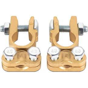 CZC AUTO Battery Terminals Connectors Clamps, Brass Positive & Negative Top Post Battery Terminal Protector Set for Marine Car Boat Camper Truck Vehicle, 1 Pair