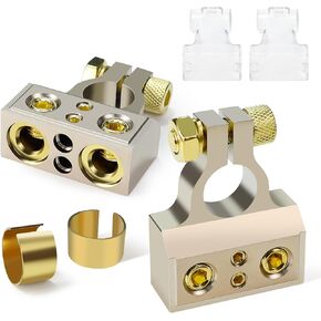 TONDA Battery Terminals, 0/4/8/10 Gauge Battery Terminal Connectors with Shims and Protective Covers, Car Battery Cable Ends, 1 pair