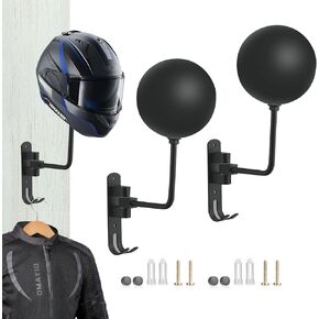 Merkaunis 2 Pack Helmet Holder Motorcycle Helmet Rack Helmet Wall Mount Helmet Stand Display 180° Rotation with 2 Hooks Helmet Hanger for Motorcycle Bike Coats Football and Baseball