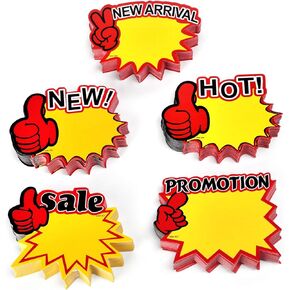 250Pieces English Label Tags Burst Signs Star for Retail, Mini Size 5 Blank Star Shape Display Tags to Boost Sales, Garage Sale Supplies Sign,Yard Sale Supplies for Sale Sign