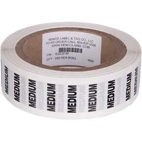 Clothing Size Strip Labels - 1.25" X 5" - 250 Strips Per Roll - Clear with Black and White Ink by Kenco (Large)