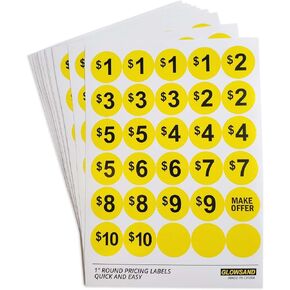 Garage Sale Stickers, Yard Sale Labels, Pre-Printed Price Stickers, Bright Yellow, 1 Inch