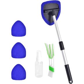 Windshield Cleaner, Car Windshield Cleaning Tool with 3 Reusable and Washable Microfiber Pads and Extendable Handle Microfiber Car Window Cleaner