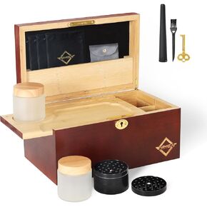 TNAMASUN Large Bamboo Box Set with Lock, Decorative Storage Box for Home with Removable Tray, Glass Jars, Accessory Tool Great Gift Box in Kuwait