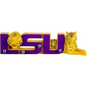 College Bronze LSU Tigers Key Holder & Organizer Wall Decor Hanger with 4 Key Hooks ~ Grilling Utensils Hooks, Necklace Holder