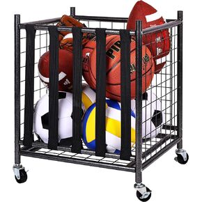 Signature Fitness Garage Sports Equipment Organizer, Garage Ball Storage, Sports Gear Storage, Garage Organizer with Baskets and Hooks, Rolling Sports Ball Storage Cart, Black, Steel, Multiple Styles