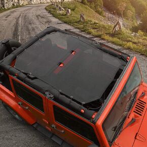 Voodola for Jeep JK Sunshade Mesh Sun Shade بيكيني أعلى سقف Sunblock شبكة درع الحرارة ل2007-2018 Jeep Wrangler JK JKU 4 أبواب، كتلة الحرارة الأشعة فوق البنفسجية عادي أسود