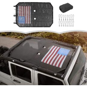 Voodonala for Jeep JKU Sunshade Mesh Sun Shade Bikini Top Sunblock Mesh Heat Shield Mesh for 2007-2018 Jeep Wrangler JKU 4 Door, Block Heat Block UV Rays Flag