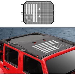 Voodonala for Jeep JKU Sunshade Mesh Sun Shade Bikini Top Sunblock Mesh Heat Shield Mesh for 2007-2018 Jeep Wrangler JKU 4 Door, Block Heat Block UV Rays Flag