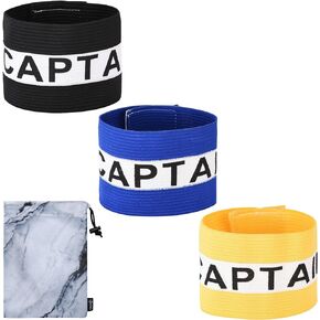 Cosmos 3 Pcs Captain Armband Soccer Football Captain’s Arm Band Adjustable Elastic Adult Youth Player Bands for Soccer Basketball Sports Team, Assorted Colors with Marble Pattern Drawstring Pouch