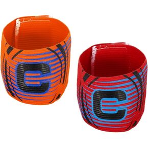 PATIKIL Captain's Armband, 2 Pack Letter C Elastic Arm Band for Soccer Team Training, Red Orange Strip