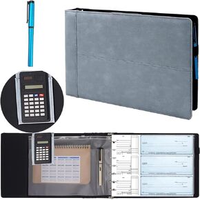 Office Werks 9 X 13 Inch Executive Check Binder, with 7 Ring Check Binder and Zip Pouch Checkbook Portfolio with Pen and Calculator Holder, 200 Sheet 3 per Page 600 Checks Capacity (Brown)