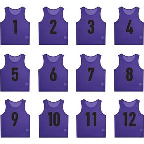12 Pack（1-12） Numbered Pinnies/Scrimmage Vest/Team Practice Jerseys for Basketball, Soccer, Football