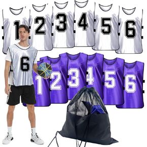 Sports Pinnies-Numbered Practice Vest Pennies for Soccer Basketball Jersey Bibs -Set of 12/Youth Adults Team
