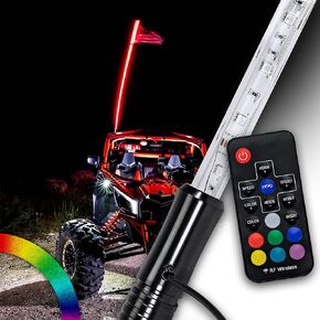 True Mods 3ft RGB LED Whip Light for UTV ATV [RF Wireless Remote] [USA Flag] Waterproof LED Lighted Whip Antenna Pole Stick for RZR Can-Am Polaris SxS 4x4 Quad Dune Buggy 4 Wheeler Accessories