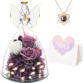 Mothers Day Rose in Glass Angel Figurines Gifts for Women Mom Her Grandma Friend Sister Girlfriend Wife