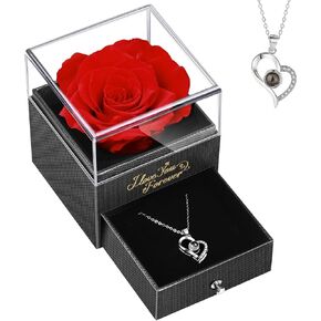 Preserved Rose with Necklace - Eternal Forever Flower Box - Infinity Real Rose Gifts for Women: Mom Mothers Wife Girlfriend Her - 1pack