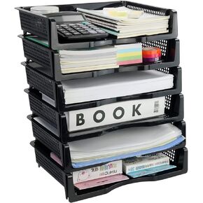 6 Packs Stackable Desk File Trays, Plastic Office Desk Tray, Black Letter Tray