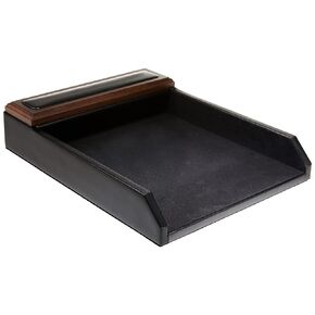 Dacasso Leather Desktop Tray Luxury Letter Holder & Paper Desk-Office Organization, 13.62in x 10.62in x 2.50in, Black