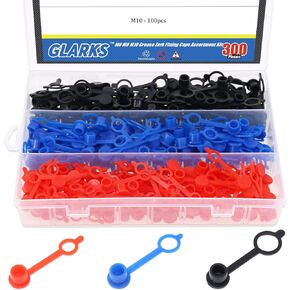 Glarks 300Pcs M6(Red) M8(Yellow) M10(Black) Grease Zerk Fitting Caps Assortment Kit Brake Bleeder Screw Caps Dust Cover With Keeper