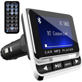 FM Transmitter, Bluetooth Wireless Radio Adapter Audio Receiver Stereo Music Tuner Modulator Car Kit with USB Charger, Remote Control, Silver
