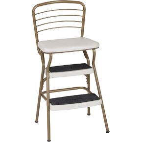 COSCO Stylaire Retro Chair + 2-Step Step Stool with Pull-Out Steps, 7 Ft. 11in Max Reach, 200 lb Weight Capacity, Steel and Vinyl (Red, one pack)