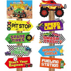 20 Pieces truck Party Sign Truck Checkered Party Supplies Colorful Car Cardboard Cutouts Door Sign Porch Sign truck Party Supplies for Car Outdoor Indoor Home Bedroom Decoration