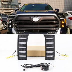 Compatible with Toyota Tundra 2022 2023 White/Amber DRL Sequential Switchback Turn Signal Led Daytime Running Light Front Bumper Fog Lights Driving Lamp