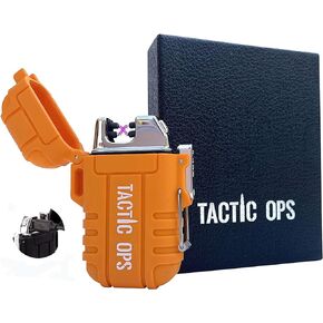 Rechargeable Military Windproof/Waterproof Lighter - Tactical Outdoor Dual Arc Electric - Great Outdoor Lighter for Camping AMD Hiking with an Emergency Whistle (Black)