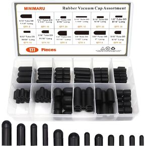 Rubber Vacuum Cap 177-Piece 12 Sizes Assortment Set, Automotive Carb Line & Hose Caps Kit for Carburetor, Manifold, Automotive 3/16'' 5/16" 1/4" 5/32'' 3/8'' 1/8'' 1/2"