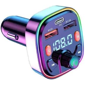 Bluetooth FM Transmitter for Car,Bluetooth Car Adapter with Dual USB Charging Car Charger MP3 Player Support TF Card & USB Disk,Hands Free Calling,7 Colors Led Backlit Light