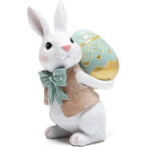 Hodao 5.5 Inch Polyresin Bunny Decorations Spring Easter Decors Figurines Tabletopper Decorations for Party Home Holiday Cute Rabbit Easter Gifts (Blue)