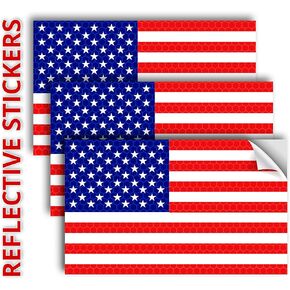 3PC Reflective American Flag Sticker - 5x3 Inches - American Flag Decal - American Flag Stickers Decals for Car Bumper Truck Window Small Auto Vehicles Helmet - USA Patriotic Stripe Vinyl Outdoor