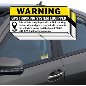 TOTOMO 8pc GPS Tracking Sticker Anti-Theft Car Vehicle Warning Sign - 3" x 1.5" Self Adhesive Sign (4pc Front Adhesive + 4pc Back Adhesive Stickers)