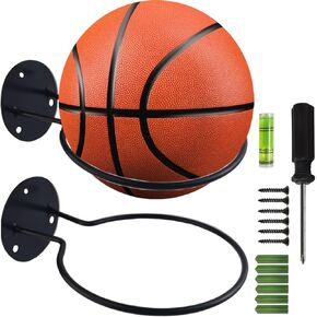 TIHOOD 2PCS Sports Ball Holders Wall Mount Display Rack Universal Ball Rack Metal Ball Holder Black Ball Rack Holder for Basketball Volleyball Rugby Soccer, Steel, Black