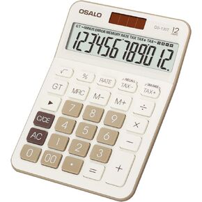 Desktop Calculator Large LCD Display 12 Digit Number Big Button Tax Financial Accounting Calculator, Battery and Solar Powered, for Desk Office Home Business Use(OS-130T Brown)