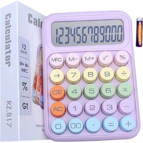Colorful Cute Colored Electronic Calculator,4 Function Calculator, Calculator Desktop, 12 Digits Display and Large Round Buttons, Cute Calculator for Office, School, Home (Moonlight White)