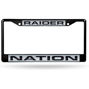 Rico Industries NFL Las Vegas Raiders Black Black Laser Cut Chrome Frame 12" x 6" 12" x 6" Black Laser Cut Chrome Frame - Car/Truck/SUV Automobile Accessory