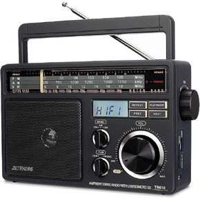 Retekess TR618 Portable AM FM Radio with SD, Micro SD and USB Support - Best Reception for Home, Kitchen or Drive