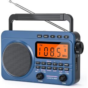 AM FM Shortwave Radio, Portable Transistor Radio with Best Reception, Weather Alert Radio, 4000mAh Rechargeable Battery, SD/Earphone Jack, LCD Screen with Backlit for Elderly, Outdoor