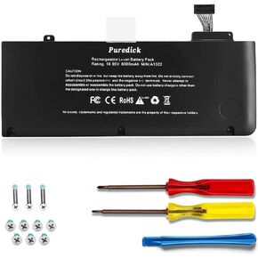 بطارية بديلة من Puredick A1322 A1278 لجهاز MacBook Pro 13 بوصة [إصدار 2009 2010 2011 2012] - أداء عالي وطول العمر [10.95 فولت 65.7 وات في الساعة]