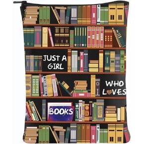 BNQL Just a Girl Who Loves Books Sleeve with Zipper Book Lover Gifts Book Cover Protector Sleeve for Paperback Book Nerd Gift (Bookshelf)