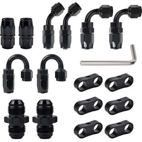 EVIL ENERGY 6AN Hose End Fitting Kit Straight 45 90 180 Degree with AN6 Male to Male Coupler & 6AN Hose Separator Clamp for CPE Braided Hose