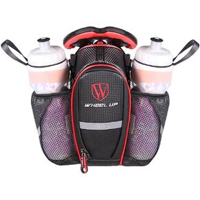 MOOZO Water Bottle Bag, Waterproof Rear Under Seat Bike Saddle Bag, Double Bottle Pouch Bicycle Tail Pocket with Reflective Strip for MTB Mountain City Road Bike Water Bottle/Repair Tools Kit