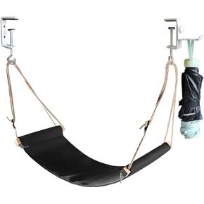 Auoinge Foot Hammock Under Desk FootRest | Adjustable Office Foot Rest Under Desk | Portable Desk Foot Hammock with Headphone Holder (Black)