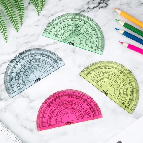 24 Pack Plastic Protractors Math Protractor 180 Degrees 4 Inch (Red Green Yellow Blue) in Saudi Arabia