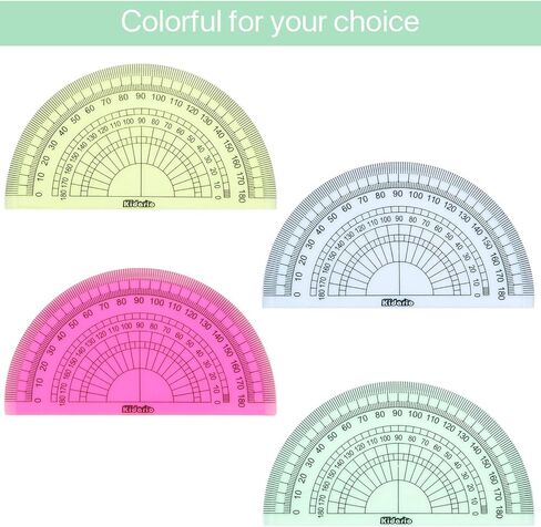 24 Pack Plastic Protractors Math Protractor 180 Degrees 4 Inch (Red Green Yellow Blue) in Saudi Arabia